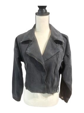 Denim By Ellison steel Grey Zip-Front Moto Jacket